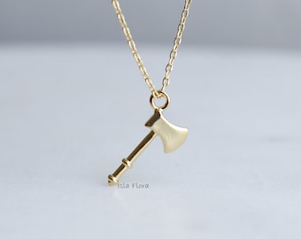 Dainty Axe Pendant Necklace, Gold Plated Strong, Small Adventurous Jewelry, Off-grid Camper, Firefighter, Minimalist, Charm Unisex Gift Her