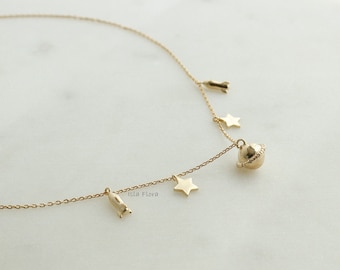 Space Charm Station Necklace, Dainty Rocket Star Planet Charms Minimalist, Layering, Astrology Jewelry, UFO, Y2K Celestial Gift