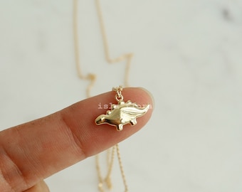 Dainty Baby Stegosaurus Dinosaur Necklace, Miniature Cute Roof Lizard Dino Charms, Gold Plated Charm Pendant, Minimal Jewelry Bestie Gift