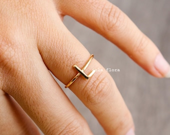 Letter L Initial Ring, Dainty Solid Letter 18K Gold Dipped, Mini Alphabet, Fine Detailed, Adjustable Size, Fashion, Minimalist, Bestie Gift