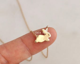 Tiny Simple Hopping Bunny Pendant Necklace, Dainty Cute Rabbit, Easter, Gold Dipped Minimalist Jewelry, Layering, Bridesmaid Gift for Her
