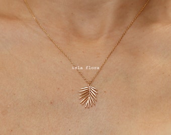 Dainty Palm Leaf Branch Pendant Necklace, Nature, Gold Plated Delicate Fine Detail, Minimalist Jewelry, bridesmaid Bridesmaid Gift