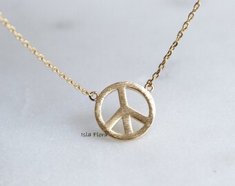 Simple Brushed Peace Necklace | Gold, Silver Aesthetic Minimalist | Plated Chain, Dainty Jewelry, Layering, Stacking, Bridesmaid Her Gift