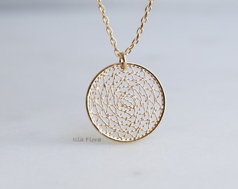 Webbed Medallion Dream Weave Necklace, Kaleidoscope Vibes, Timeless, Fine, Delicate, Minimalist Jewelry, Bridesmaid Gift