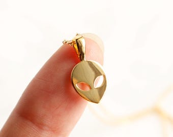 Simple Alien Head Pendant Necklace, Gold Plated Dipped, Dainty Minimal, Extraterrestrial, Boho Jewelry, UFO Vibes, Y2K Festival Gift