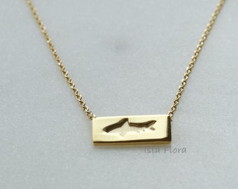 Dainty Shark Rectangle Bar Necklace, 18k Gold Dipped Statement Piece, Shark Imprint Minimalist Jewelry, bridesmaid Gift