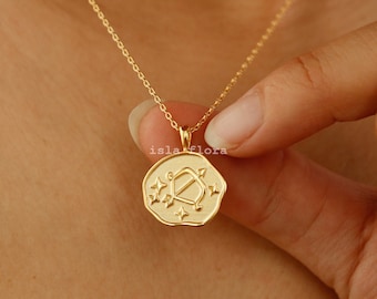 Sagittarius Zodiac Emboss Stamped Uneven Coin Necklace, Arrow and Arch, Dainty Soft Gold Plated, Minimalist Jewelry, December birthday Gift