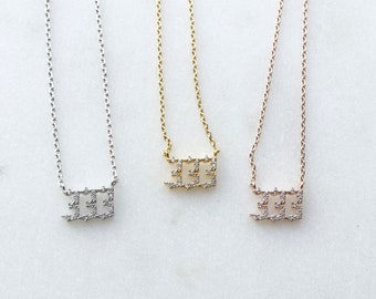 Triple 333 Angel Number Charm Necklace, 18k Gold Plated, Silver Cubic Studded, Dainty Minimalist Jewelry, bridesmaid Necklace Gift
