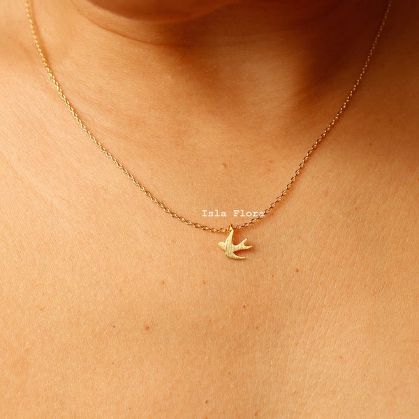 18k Gold Dipped Dainty Swallow Bird Pendant Necklace, Whimsical Elegance, Tiny Gold Flying Bird, Minimalist Jewelry, bridesmaid Bestie Gift
