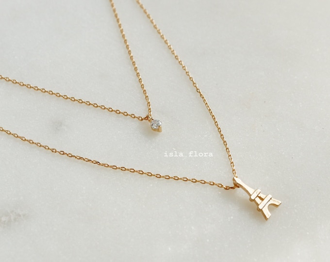 Single Cubic Eiffel Tower Pendant Layer Necklace, Gold Dipped Parisian Charm, Miniature, Minimalist Jewelry Dainty Bridesmaid Gift Her
