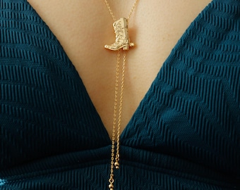 Dainty Boot Adjustable Bolo Necklace, Western, Gold Silver Cowboy, Cowgirl Romance Glam, Boots, Country Jewelry, Bridal Her Gift