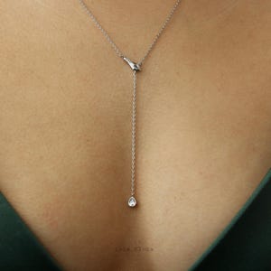 Snake Waterdrop Lariat Necklace, Dainty Cubic, Simple Sleek Chain, Gold Silver Jewelry, Bridesmaid, Bridal Western Aesthetic Her Gift