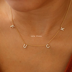 Crystal Paved Initial Fuck Charms Necklace, CZ Letters, Bold Society Gold Dip Dainty Fun, Cosplay, IslaFlora, Minimalist Jewelry, Party Gift