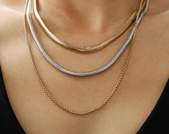 Two Tone Triple Layered Chain Necklace, 3 Styles,  Antique Gold and Silver, Minimal, Evening Out, Bestie Her Gift
