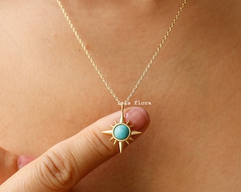Dainty Turquoise Gem Mini North Star Pendant Necklace, Gold Dipped Delicate, Aesthetic Minimalist Jewelry, bridesmaid Bestie Gift
