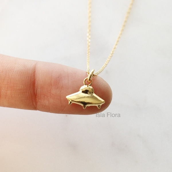 18k Gold Dipped UFO Pendant Necklace, Flying Saucer Gold Plated, Dainty Minimalist Jewelry, bridesmaid Necklace, Mothers Day Gift