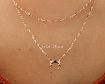 Minimal Dainty Crescent Horn charm Layered Necklace, Upside down Moon , Aesthetic Gold Dipped, Minimalist Jewelry, bridesmaid Her Gift