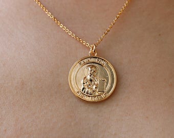 St Paul the Apostle Coin Pendant, Gold Silver Necklace, Saint Protection, Teacher, Defender of Evil, Minimal Jewelry, Vacation Bestie Gift