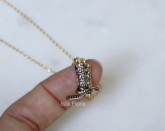Dainty Cowgirl Cowboy Boots Necklace, 14k Dip Vintage Western Gothic Charm, Fine, Delicate, Minimalist Jewelry, Dainty Necklace Charm Gift