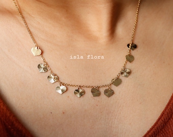Dainty Multiple Spade Heart Station Layering Necklace, Clavicle Layering Aesthetic, Silver Spaced Charm Minimalist Jewelry, bridesmaid Gift