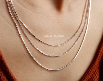 Triple Layer Box Chain Necklace, Tangle Free Clasps Silver Rhodium Plated, Layering, Minimal, Bridesmaid Bestie Her Gift