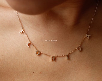 Florida Initials Letters Brushed State Pendant Necklace, Sunshine State Pride, Fine, Delicate, Minimalist Jewelry, Dainty Charms Gift