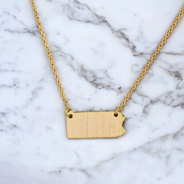 18k Gold-Dipped Brushed Pennsylvania State Pendant Necklace, Keystone State Pride, Delicate, Minimalist Jewelry, Dainty Necklace Charm Gift