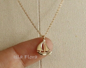 Dainty Sailboat Pendant Necklace, Gold Plated, Detailed Silver Sail Boat Ship, Dainty Minimalist Jewelry, Layering bridesmaid Gift for Her