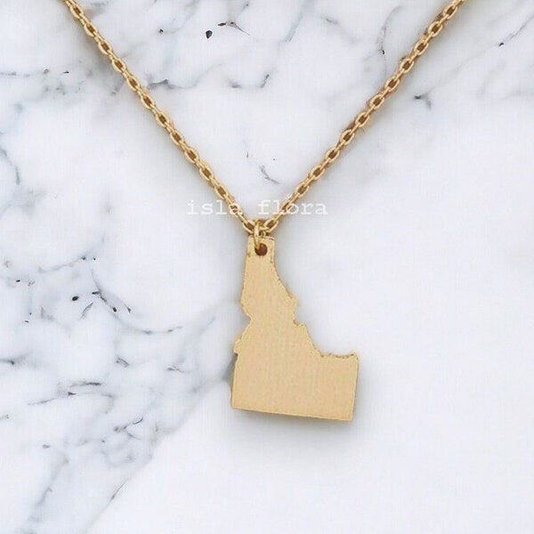 18k Gold-Dipped Brushed Idaho State Pendant Necklace, Gem State Pride, Fine, Delicate, Minimalist Jewelry, Dainty Necklace Charm Gift