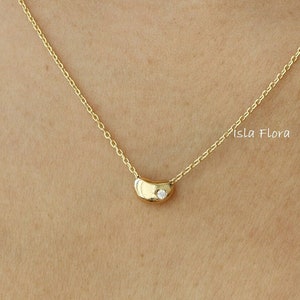 Dainty Gold Dipped Bean Pendant Necklace, Single Cubic Stud, Aesthetic, Delicate Minimal Jewelry, Layering, Bridesmaid Bestie New Mom Gift