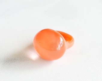 Retro Vintage Style Orange Ring One Size Transparent Minimalist Chunky Translucent Bubble Ring Mother's Day, Her Gift