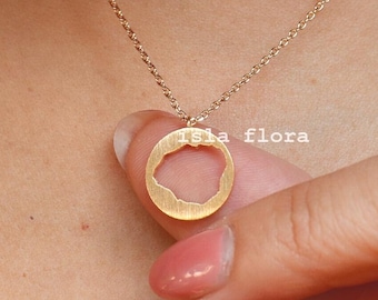 Kauai Hawaii Cutout on Brushed Circle Pendant Necklace, Plated Chain, Dainty Minimalist Jewelry, Quality Made, bridesmaid, Vacation Gift