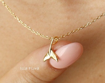 Simple Thin Whale Tail Charm Necklace, Good Luck Mermaid, Gold Plated, Silver Dolphin Dainty Minimalist Jewelry, bridesmaid, Bestie Gift