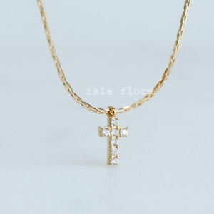 Tiny Crystal Paved Cross Necklace, Modern Symbol of Faith, Dainty, Small Delicate, Aesthetic, Minimalist Jewelry, Christian, Bridesmaid Gift