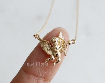 Retro Baby Cupid Angel Necklace, Detailed Wings Arrow Fine Minimalist, Gold Silver Gothic 90's, Dainty y2k Jewelry, Dainty Bridesmaid Gift