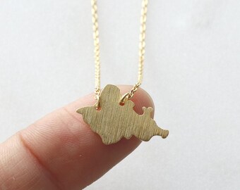 Brushed Oahu Island Pendant Necklace, Hawaiian Island-inspired, Dainty Minimal Delicate Jewelry, bridesmaid Necklace, Vacation Gift