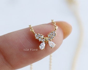 Tiny Crystal Butterfly Necklace, Dainty Unique Drop Wings, Micro Studded, Small Aesthetic Minimalist Jewelry, Bestie Bridesmaid Her Gift
