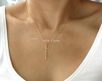 18k Gold Dipped Thin Cross Necklace, Modern Symbol of Faith, Dainty, Delicate, Aesthetic, Minimalist Jewelry, Christian, Bridesmaid Gift