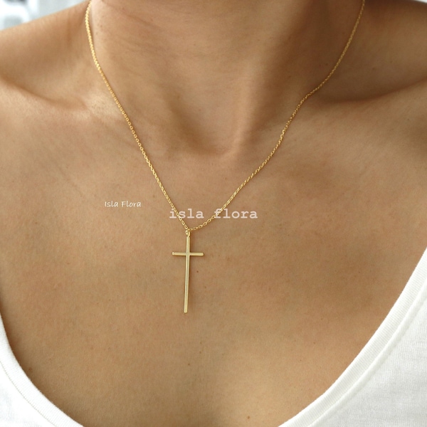 18k Gold Dipped Thin Cross Necklace, Modern Symbol of Faith, Dainty, Delicate, Aesthetic, Minimalist Jewelry, Christian, Bridesmaid Gift