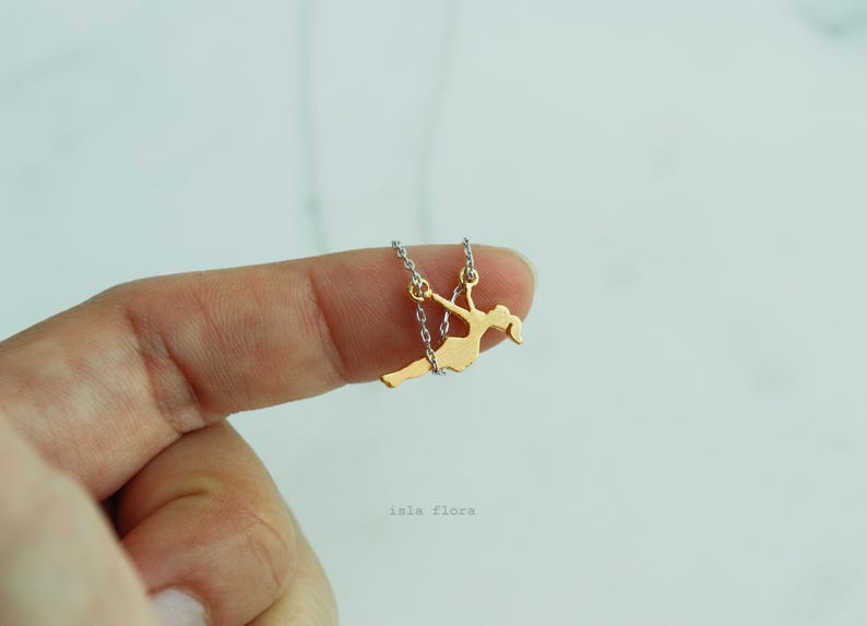 Dainty Girl on Swing Necklace, Two Tone, Play Time Childhood Memories, Nostalgic Gold Minimalist Jewelry, Perfect Gym Teacher, Friend Gift