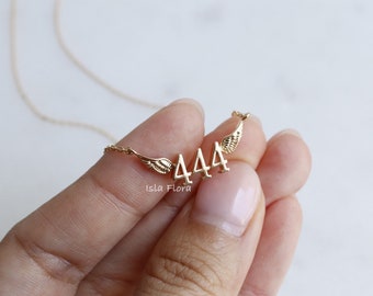 Dainty Triple 444 Angel Number Necklace, Gold, Silver Fortune, Divine Protection Angelic, Fine, Delicate, Minimalist Jewelry, Charm Gift