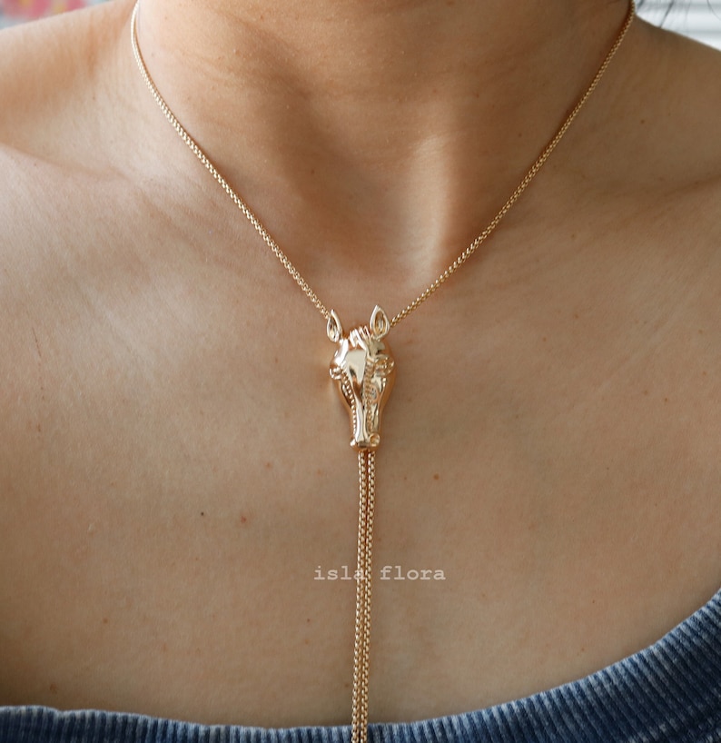 Horse Adjustable Chain 26" Necklace, Cowboy Cowgirl Bolo Style, Gold Western Glam, Rodeo Fashion, Country, Minimal Jewelry bridesmaid Gift
