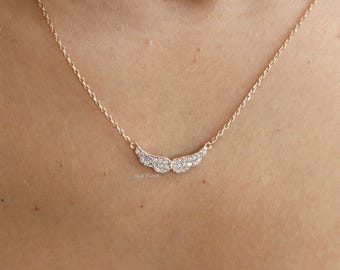 Crystal Pave Guardian Angel Wings Necklace, Gold, Baby Wings, Dainty Minimalist, Silver Wing, Boho Jewelry, Best Bridesmaid Her Gift