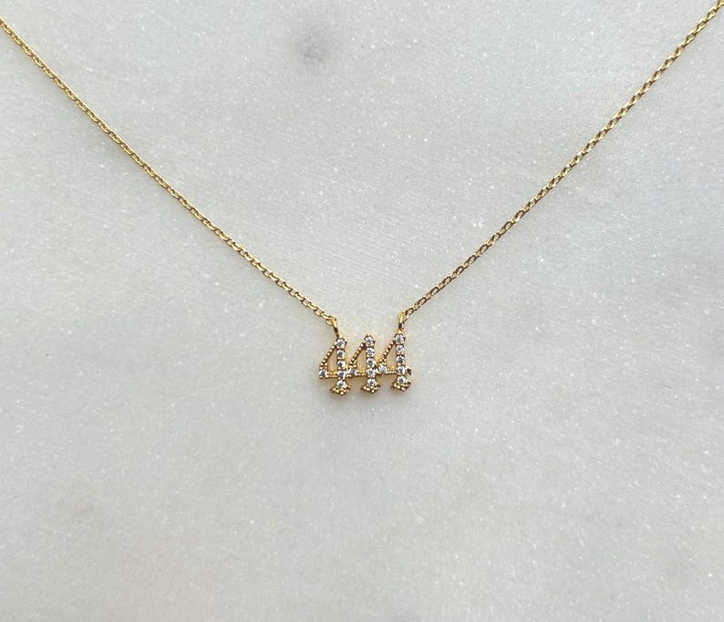 Angelic Blessings 18K Gold Dipped Dainty Pave 444 Angel Number Pendant Necklace, Boho, Delicate, Fine Minimalist Jewelry, bridesmaid Gift