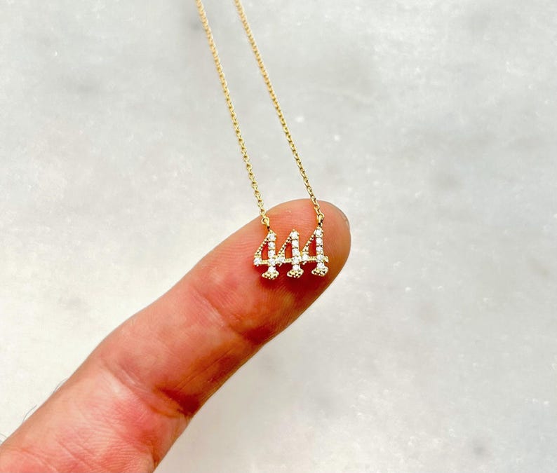 Angelic Blessings 18K Gold Dipped Dainty Pave 444 Angel Number Pendant Necklace, Boho, Delicate, Fine Minimalist Jewelry, bridesmaid Gift A