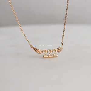 Winged 222 Angels Number Necklace - Gold, Silver Divine Guidance and Balance, Fine, Delicate, Minimalist Jewelry, Dainty Necklace Charm Gift
