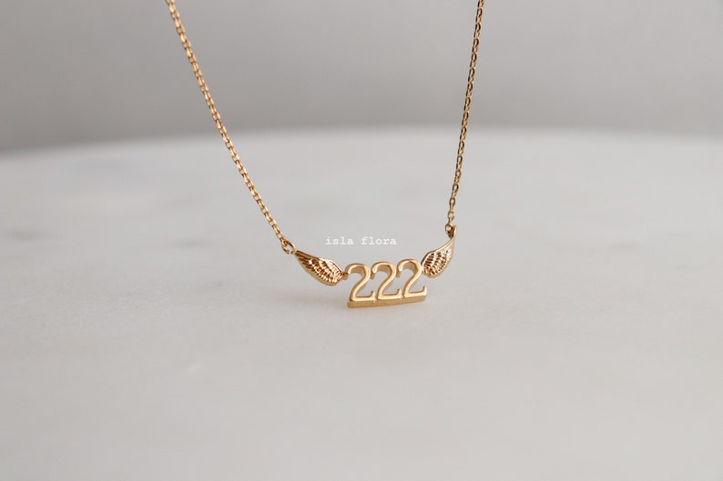 Winged 222 Angels Number Necklace - Gold, Silver Divine Guidance and Balance, Fine, Delicate, Minimalist Jewelry, Dainty Necklace Charm Gift
