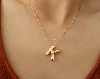 Chunky Letter K Necklace, Gold Plated Satellite chain, Balloon Alphabet Pendant, Personal Jewelry, Cute Bridesmaid Bestie Gift
