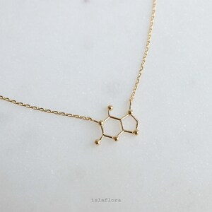 Caffeine Molecule Necklace, The 'Wake Up' Hormone, Gold, Silver, Fine Delicate, Minimalist Jewelry Dainty Necklace Charm Scientist Gift