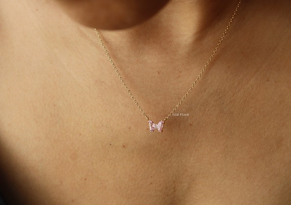 Collana Con Ciondolo Farfalla In Cristallo E Strass – Catena Argentata Regolabile – Gioiello Minimale Per Donna E Ragazza